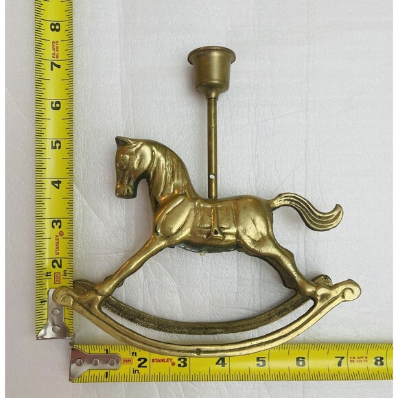 SOLD- R.O.C. Taiwan Vintage Solid Brass Rocking Horse Pony Candle Holder - Picture 10 of 12